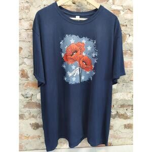 Jerzees Mens Never Forget Poppy Graphic T Shirt 2XL Navy Blue Memorial Day